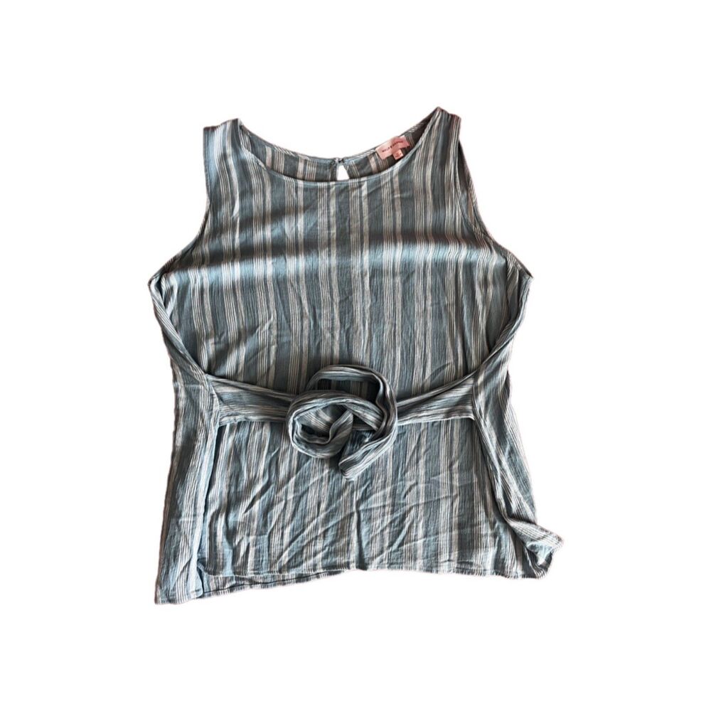 Molly & Isadora Blue White Striped Tie Front Sleeveless Blouse 1x